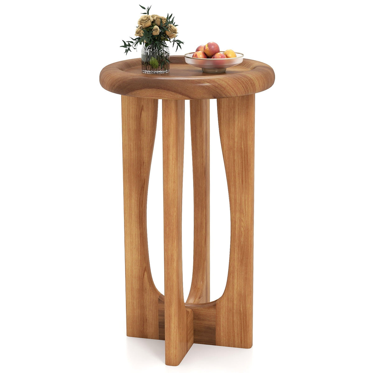 14 Inch Farmhouse End Table with Round Tray Top and Wood Cross Legs
