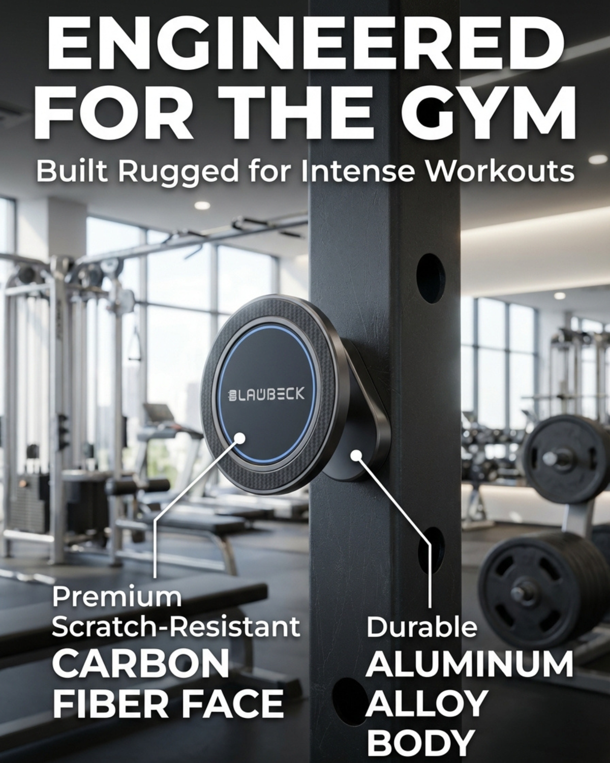 All-Metal Magnetic Gym Phone Holder for MagSafe and Android | Industrial N54 Magnets | Rock-Solid Mount for Squat Racks & Metal Gym Equipment | 360° Adjustable | Includes Metal Ring