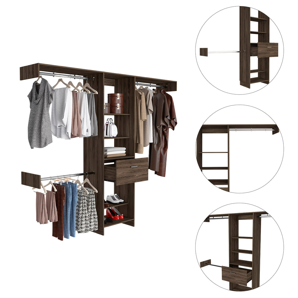 Calveston 1-Drawer 4-Shelf Closet System - Dark Walnut