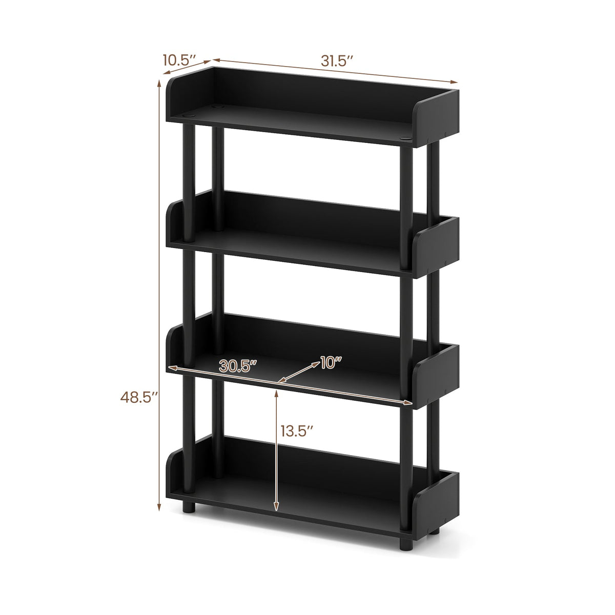 4-Tier Bookshelf Open Bookcase with Anti-Tipping Kit Industrial Storage Unit