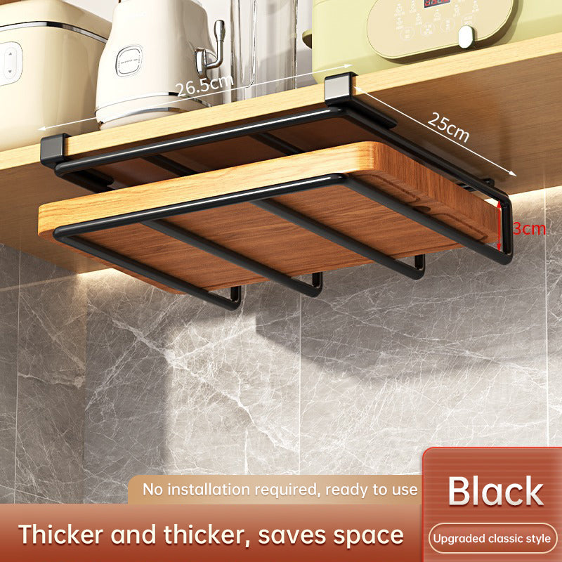Under - Cupboard Hanging Organizer: Hooks for Paper Towels, Rags, Plus Shelf for Cutting Boards & Pot Covers