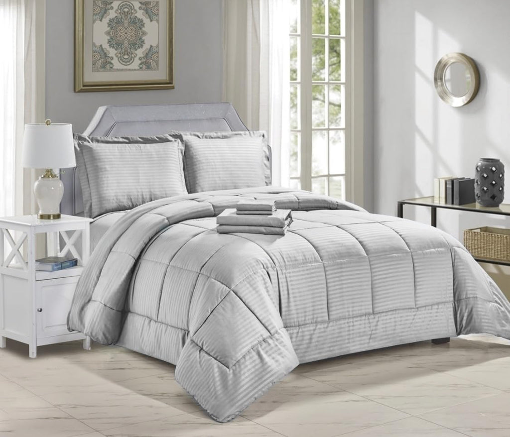 Decor&More Home Essentials 8 Piece Embossed Stripe Bed in a Bag