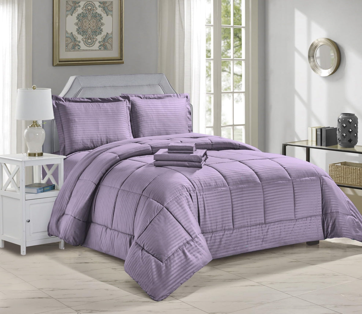 Decor&More Home Essentials 8 Piece Embossed Stripe Bed in a Bag