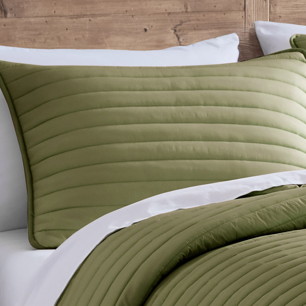 Puffer Quilted Comforter Set with Channel Quilting - Green or Navy