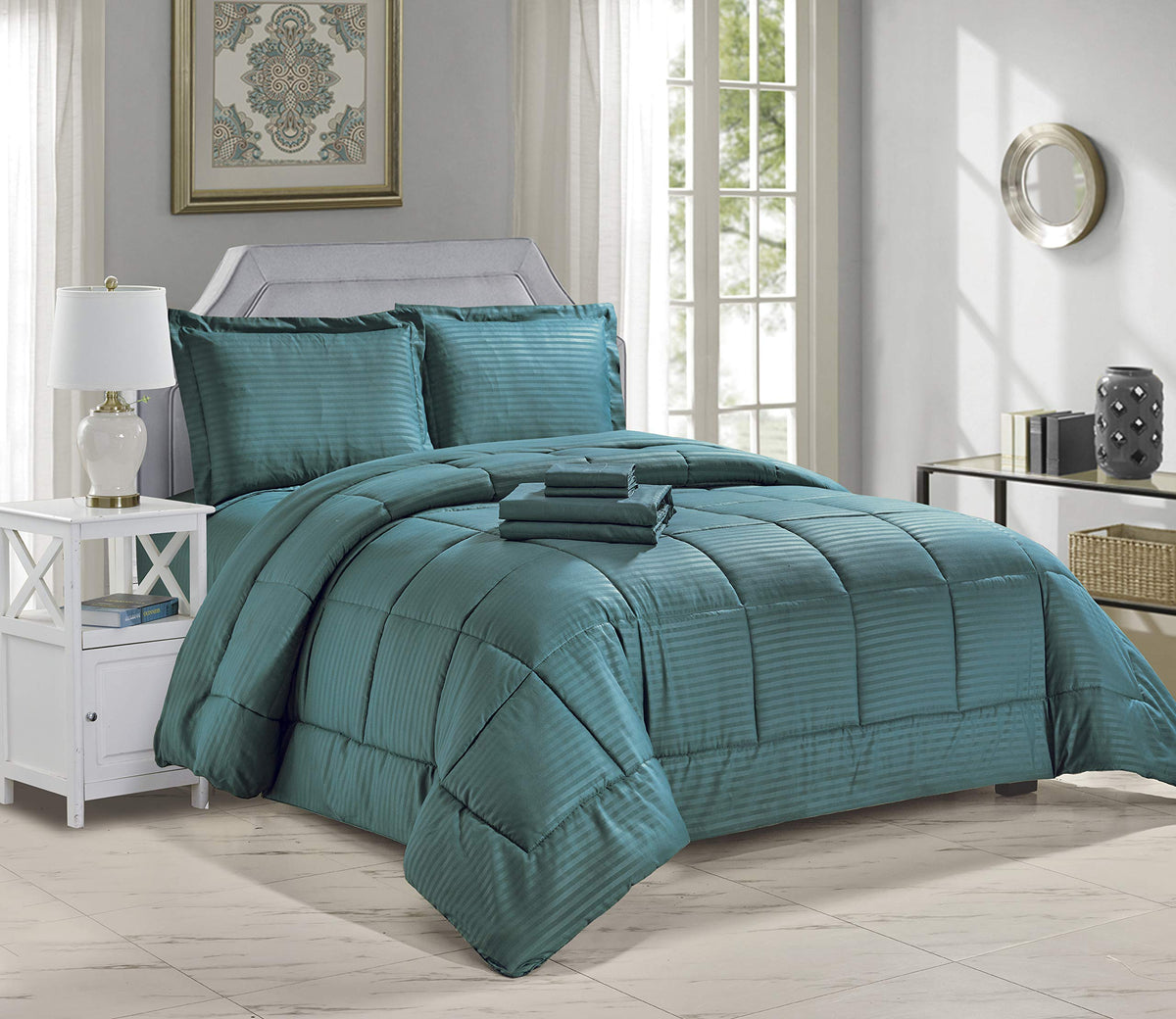Decor&More Home Essentials 8 Piece Embossed Stripe Bed in a Bag