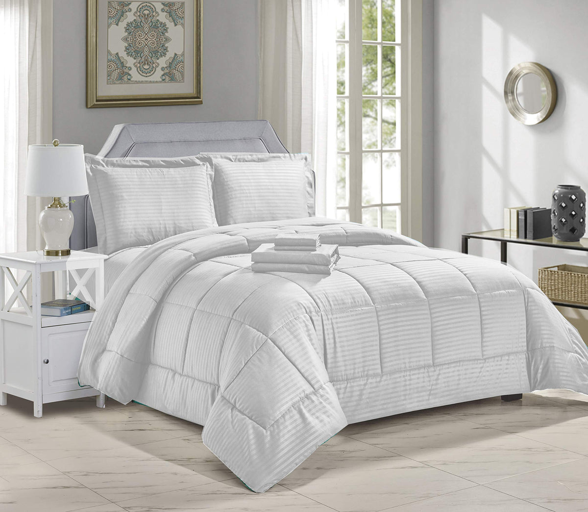 Decor&More Home Essentials 8 Piece Embossed Stripe Bed in a Bag