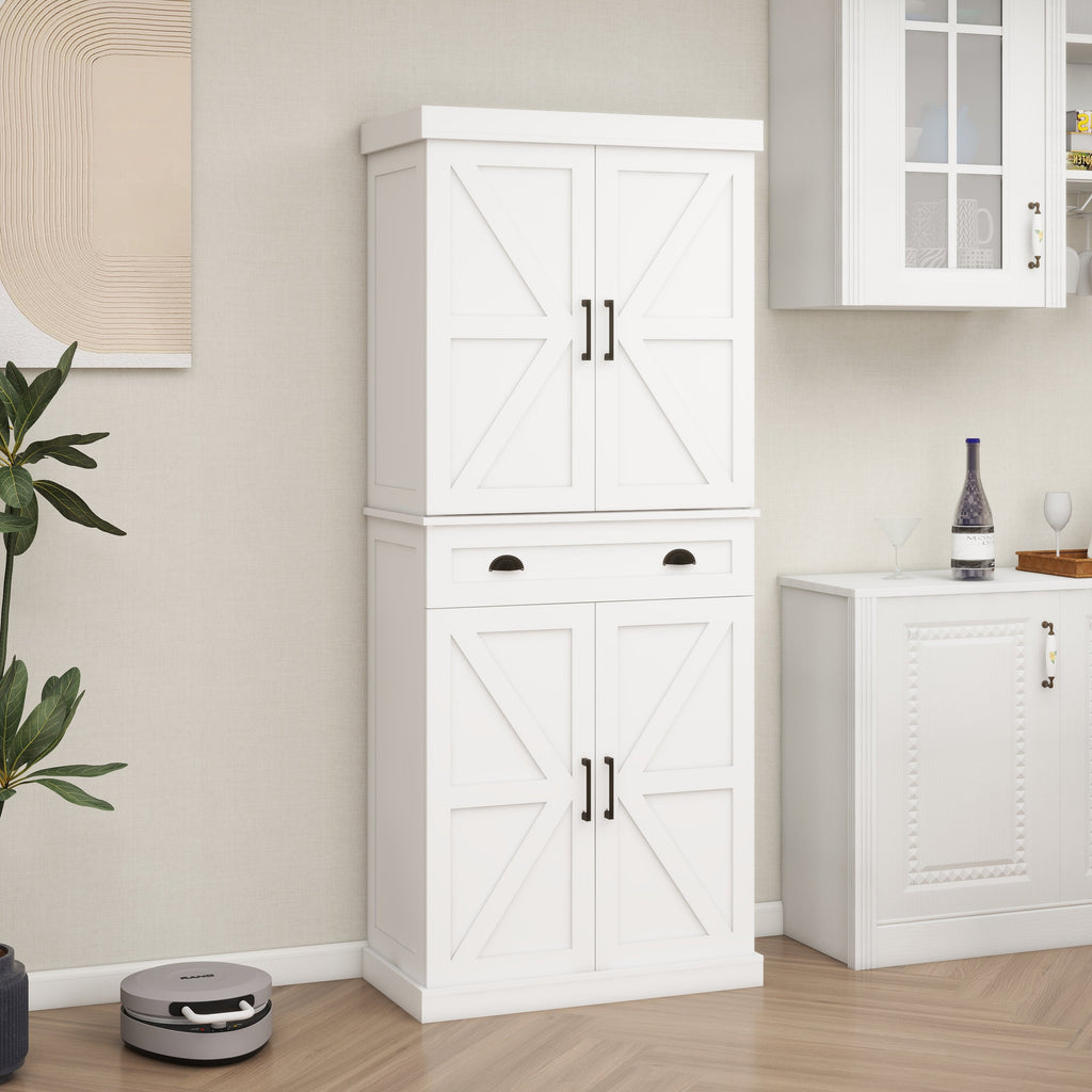 71" Kitchen Pantry Storage Cabinet with 4 Doors(2Doors with Racks)1 Drawer 2 Adjustable Shelves Freestanding Cupboard