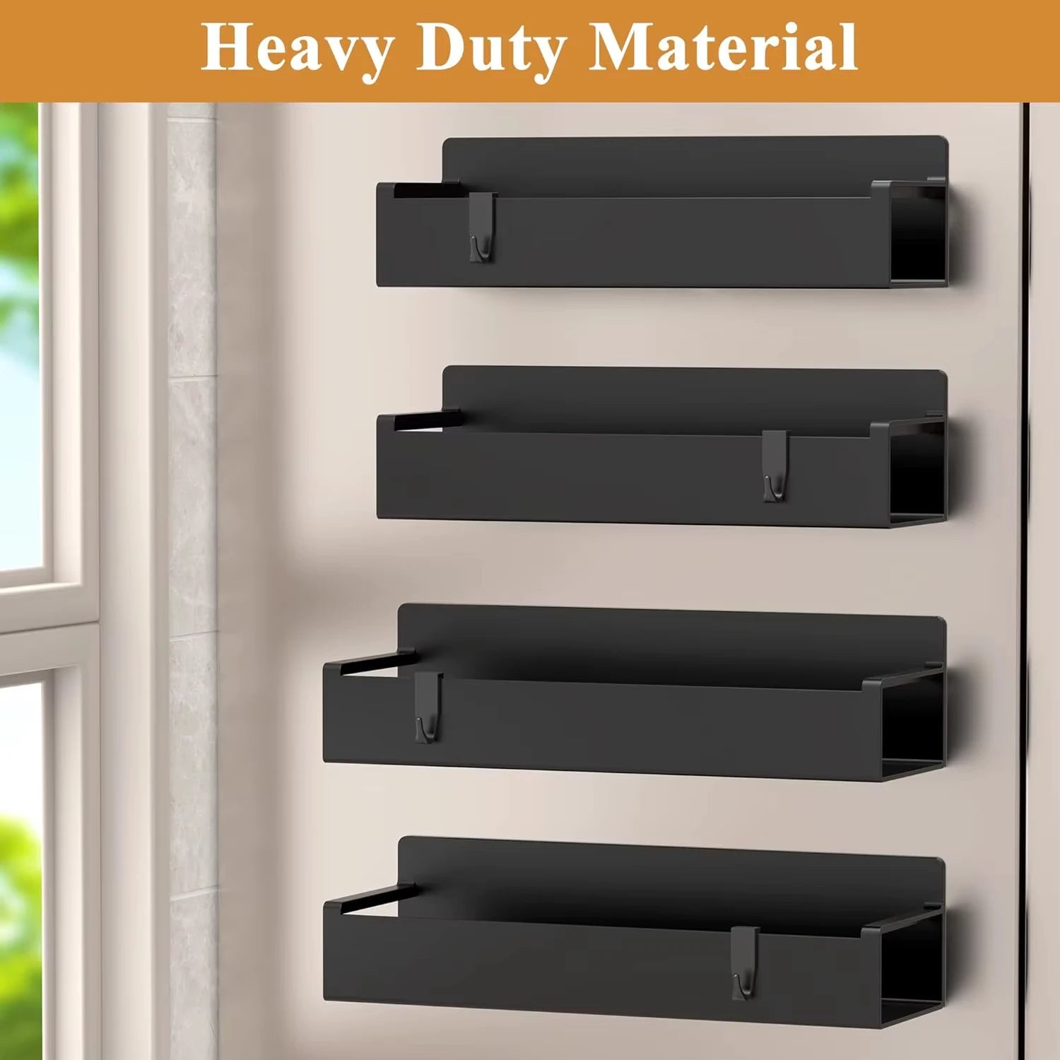 4 Pack Magnetic Spice Rack Organizer for Refrigerator and Oven, Black Fridge Organizers and Storage for Kitchen