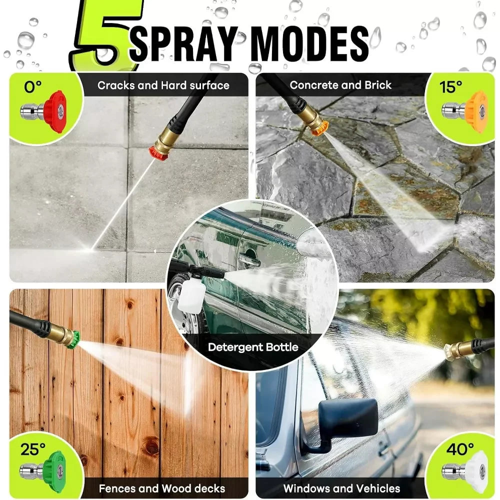 Electric Pressure Washer Super Strong Pressure Washer with Foam Cannon 4 Quick Connect Nozzles for Cars Fences Patios Home Cleaning Tool