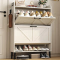 Shoe Storage Cabinet for Entryway, 30" Freestanding Organizer with Two Flip Drawers, Narrow Hidden Shoe Rack with Wood Legs