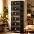 3/4/5-Tier 19.67in Width Foldable Double Door Storage Cabinet with Top Lid, Stackable Interlocking Plastic Organizer on Lockable Rolling Wheels, No Assembly Vertical Storage for Bedroom, Kitchen Pantry, Living Room, Store Clo
