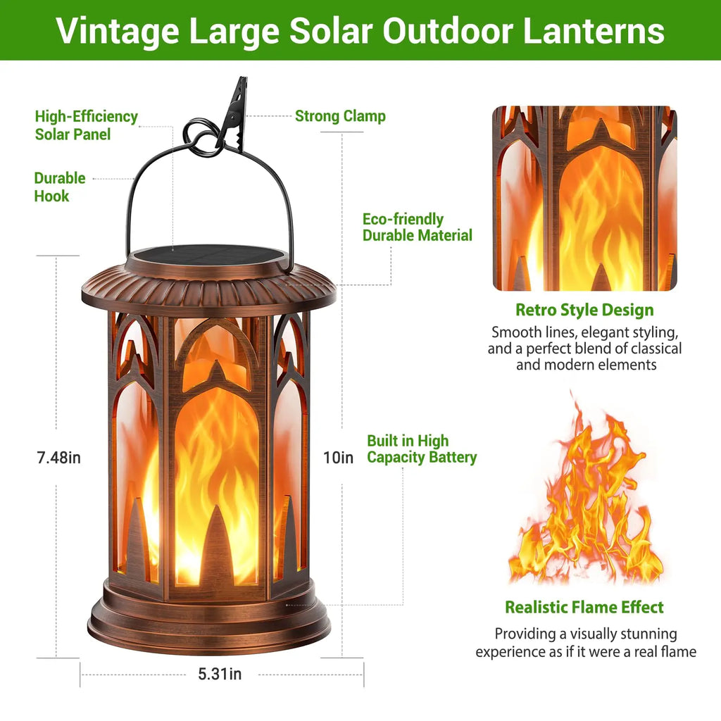 Solar Lantern Outdoor Lights, Upgraded Flickering Flame Solar Lanterns Outdoor Waterproof, Auto ON/Off Lanterns Decorative Outdoor