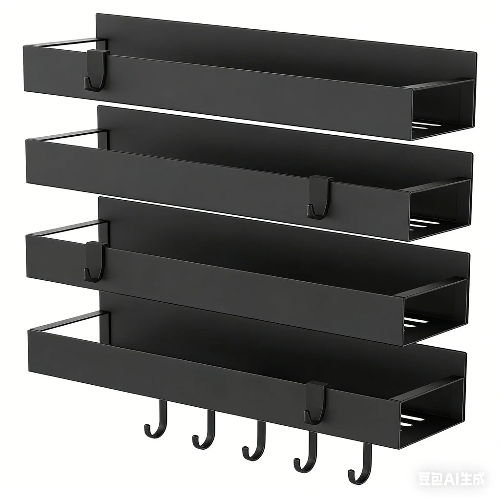 4 Pack Magnetic Spice Rack Organizer for Refrigerator and Oven, Black Fridge Organizers and Storage for Kitchen