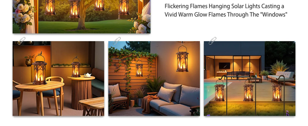 Solar Lantern Outdoor Lights, Upgraded Flickering Flame Solar Lanterns Outdoor Waterproof, Auto ON/Off Lanterns Decorative Outdoor