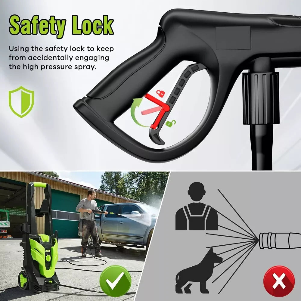 Electric Pressure Washer Super Strong Pressure Washer with Foam Cannon 4 Quick Connect Nozzles for Cars Fences Patios Home Cleaning Tool