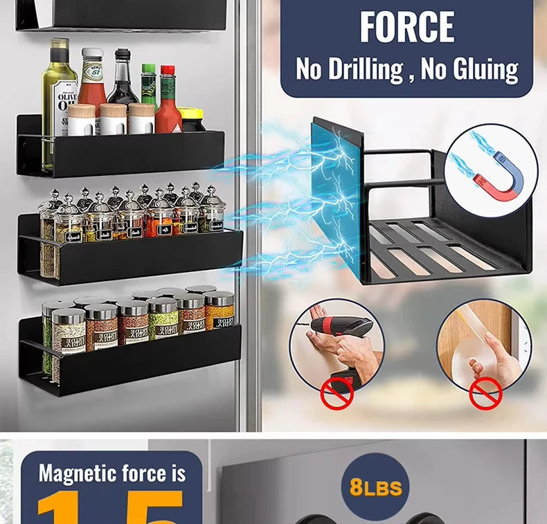 4 Pack Magnetic Spice Rack Organizer for Refrigerator and Oven, Black Fridge Organizers and Storage for Kitchen
