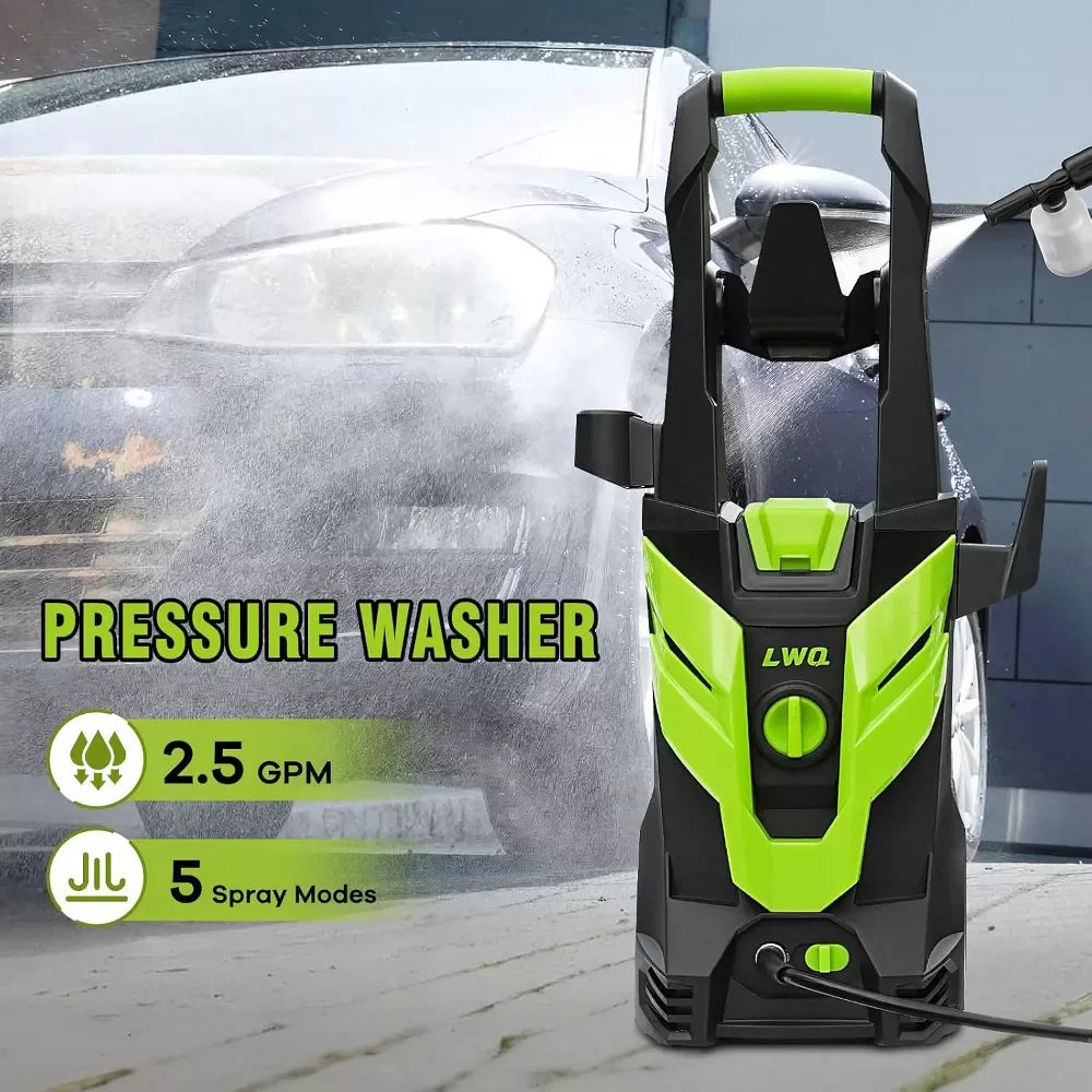 Electric Pressure Washer Super Strong Pressure Washer with Foam Cannon 4 Quick Connect Nozzles for Cars Fences Patios Home Cleaning Tool