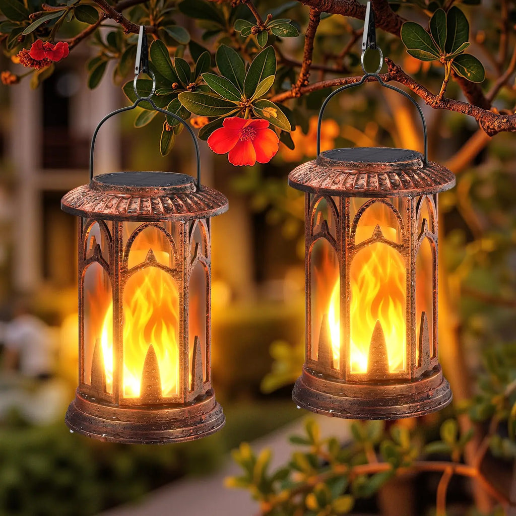 Solar Lantern Outdoor Lights, Upgraded Flickering Flame Solar Lanterns Outdoor Waterproof, Auto ON/Off Lanterns Decorative Outdoor