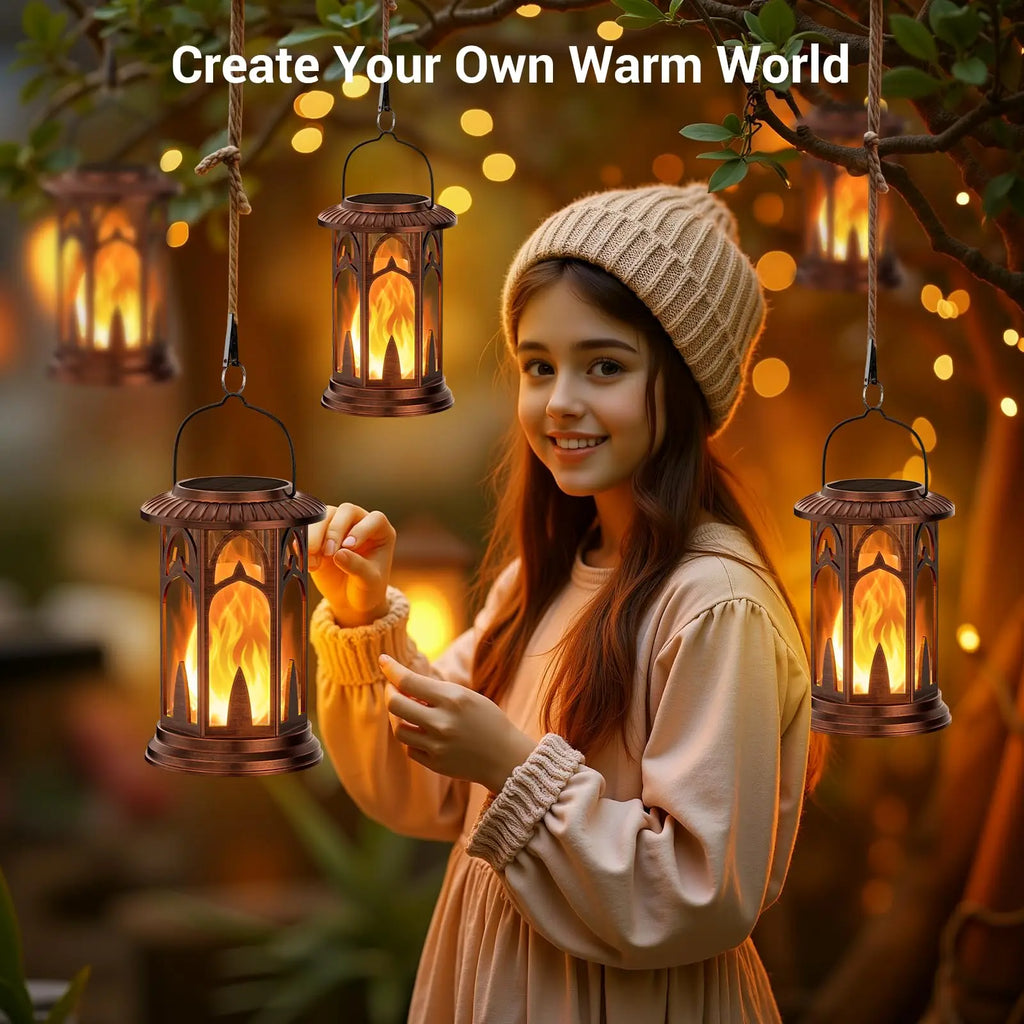 Solar Lantern Outdoor Lights, Upgraded Flickering Flame Solar Lanterns Outdoor Waterproof, Auto ON/Off Lanterns Decorative Outdoor
