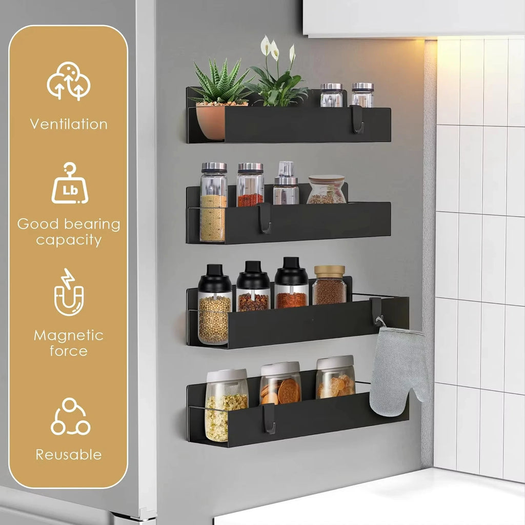 4 Pack Magnetic Spice Rack Organizer for Refrigerator and Oven, Black Fridge Organizers and Storage for Kitchen