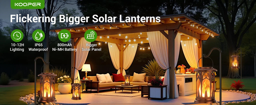 Solar Lantern Outdoor Lights, Upgraded Flickering Flame Solar Lanterns Outdoor Waterproof, Auto ON/Off Lanterns Decorative Outdoor