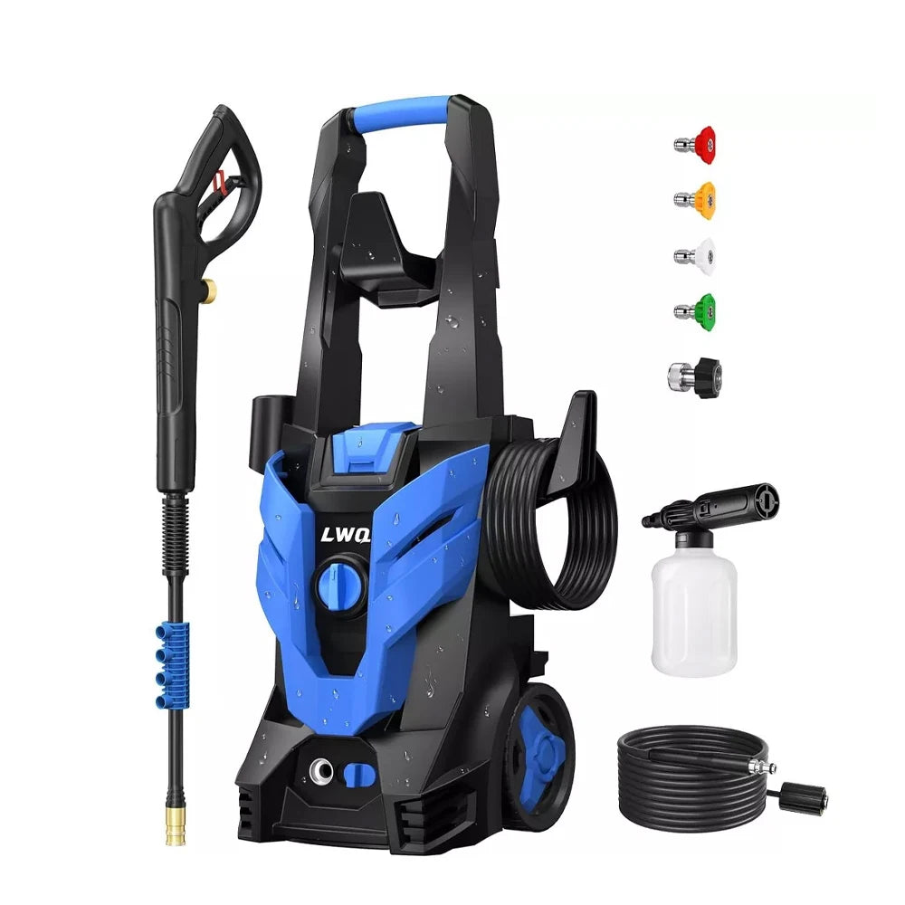 Electric Pressure Washer Super Strong Pressure Washer with Foam Cannon 4 Quick Connect Nozzles for Cars Fences Patios Home Cleaning Tool