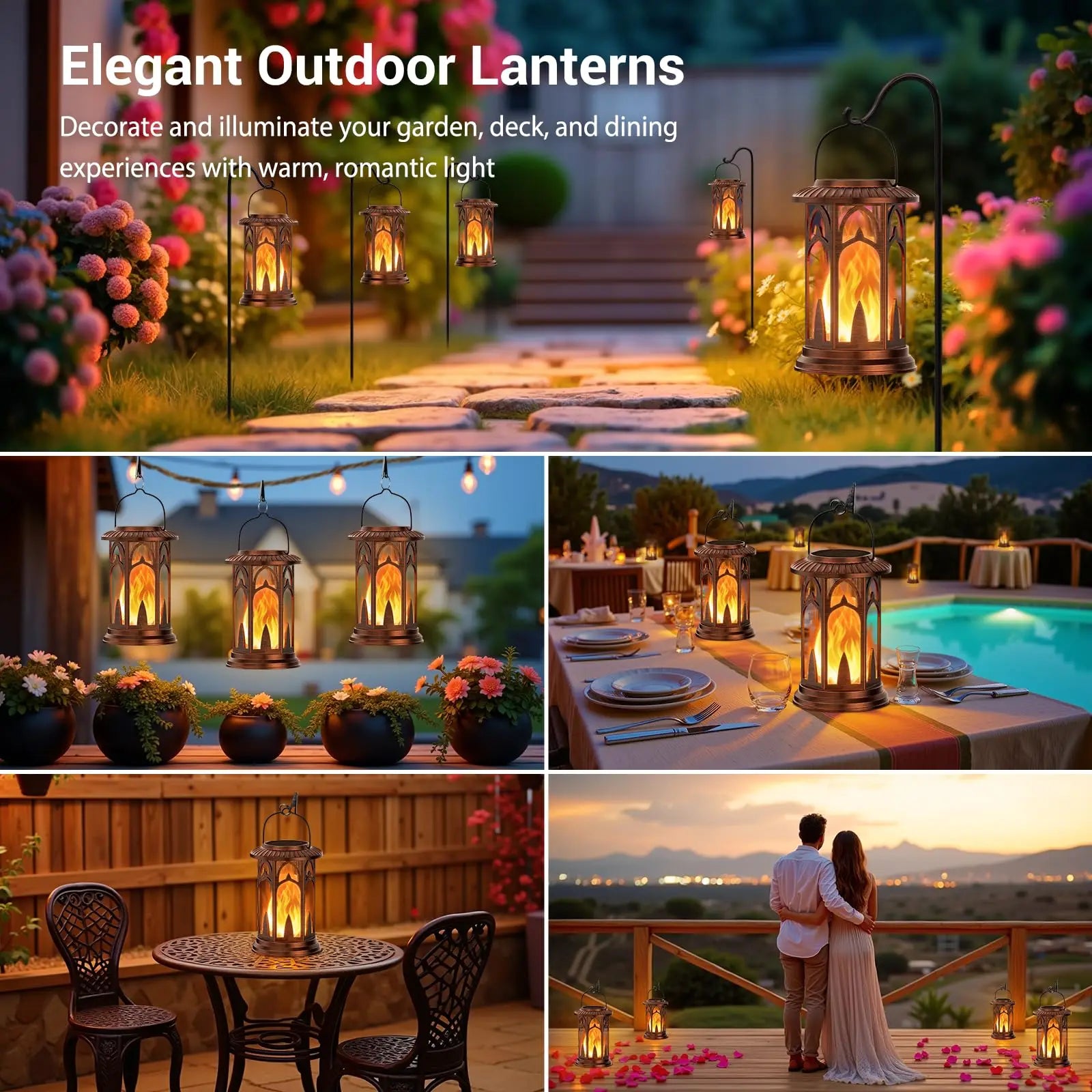 Solar Lantern Outdoor Lights, Upgraded Flickering Flame Solar Lanterns Outdoor Waterproof, Auto ON/Off Lanterns Decorative Outdoor