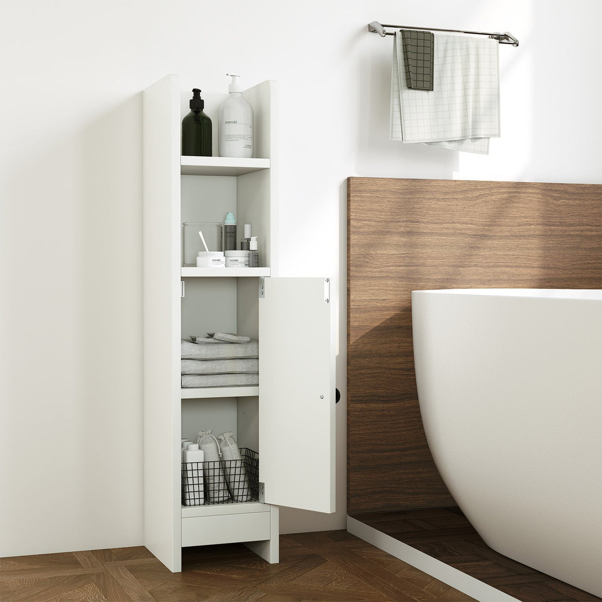 Bathroom Slim Cabinet Corner with Door and Adjustable Shelf
