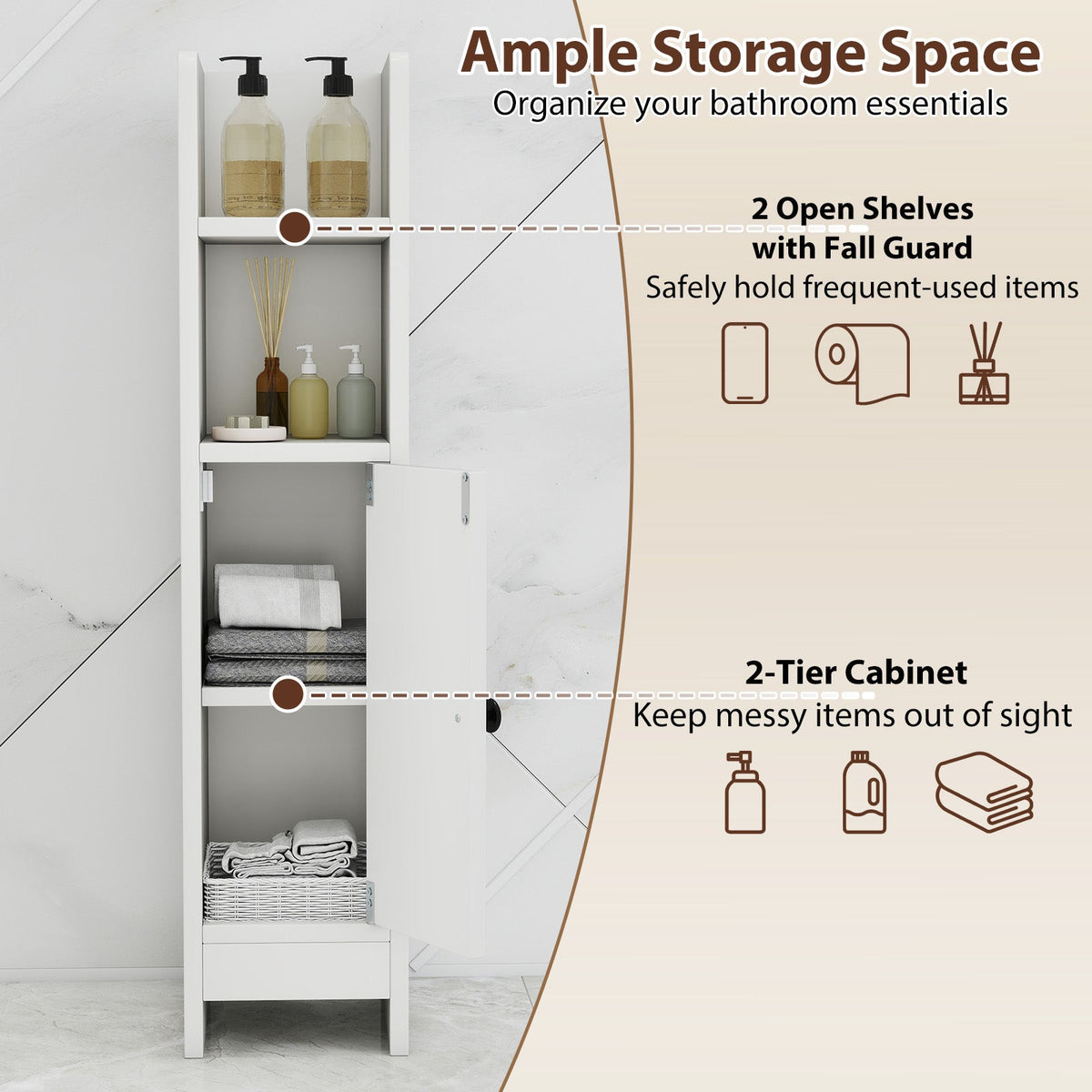 Bathroom Slim Cabinet Corner with Door and Adjustable Shelf