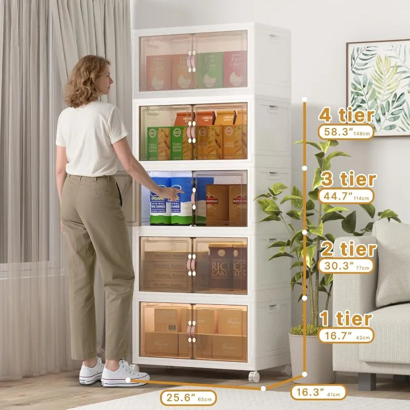 Stackable Storage Bins with Lids,480QT Closet Organizers and Storage Cabinet with Doors&Wheels,Lockable Plastic Foldable