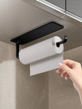 1pc Kitchen Paper Towel Holder, Wall-Mounted Or Self-Adhesive Installation under shelf, With Cling Film Dispenser & Storage Rack, Space-Saving, Stylish Paper Towel Rack, Durable Bracket, Suitable For RV Kitchen And Bathroom