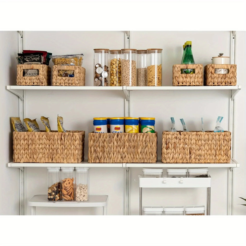 Storage Baskets, Square Wicker Baskets With Built-in Handles, Hand-Woven Baskets For Bedroom, Bathroom, Pantry, Shelves, Shelf Baskets