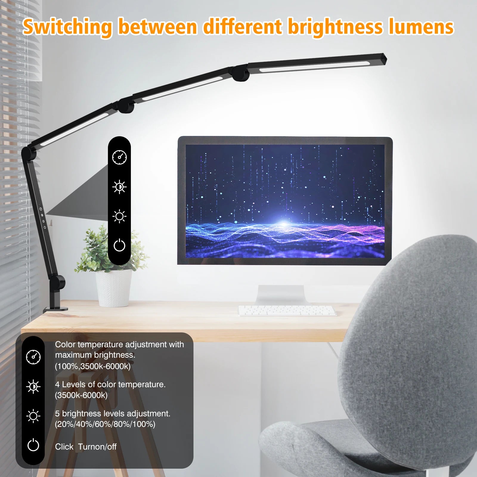 Ultra Bright LED Clamp Desk Lamp Eye Protection Architect Table Lamp Adjustable Swing Arm Dimmable Color Temperature Reading Light USB Powered Study Lamp for Home Office Workbench Makeup Live Streaming Decor