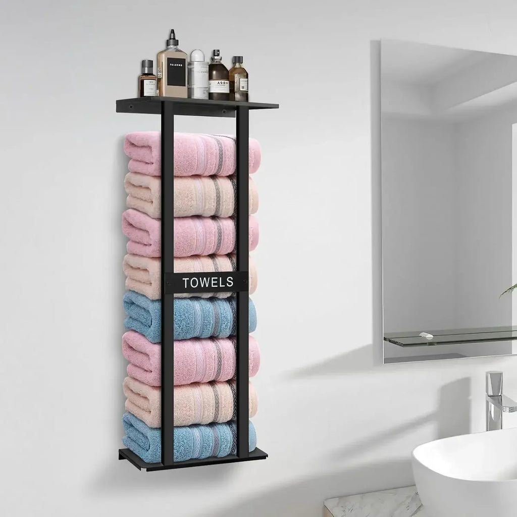 Bathroom towel rack, wall-mounted bathroom towel rack, 30-inch heavy duty 6 large towels, wall-mounted towel rack for rolling towels, black