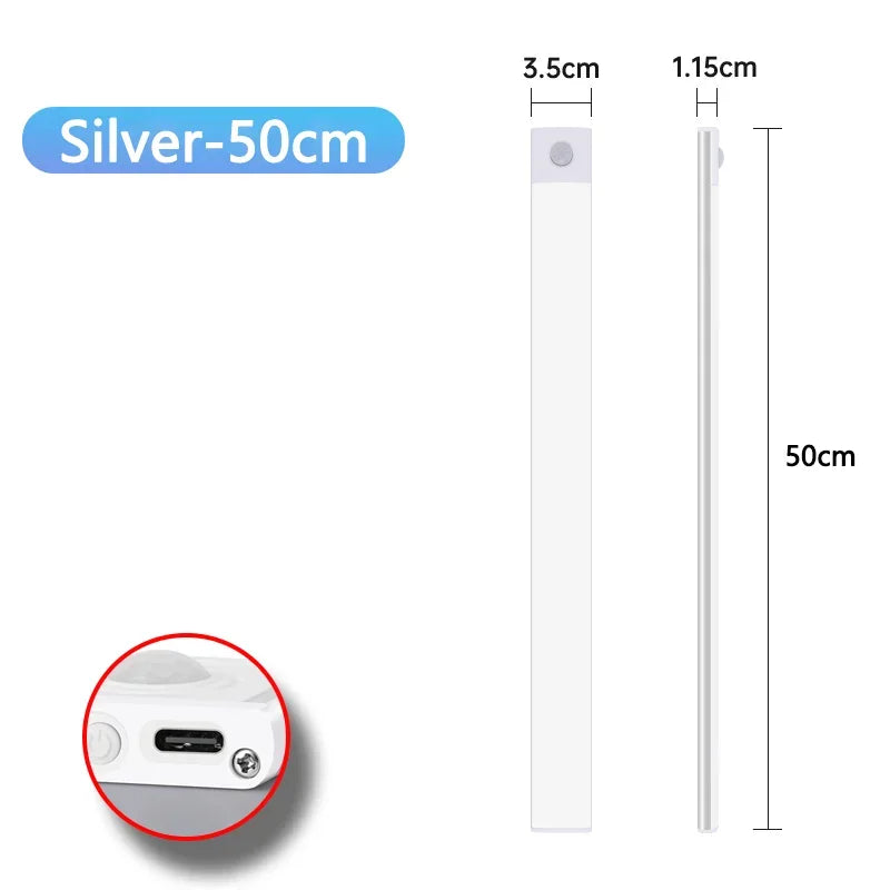 Cabinet Light USB Rechargeable Motion Sensor Led Three Colors In One Lamp For Kitchen Wardrobe Indoor Lighting 10/20/30/40/50cm