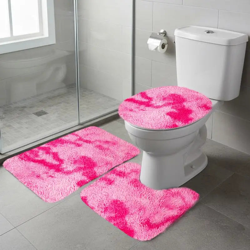 3pcs Mixed Color Bath Rug Set, Bath Mat And Contour Mat And Toilet Seat Cover, Soft Microfiber Water Absorbent And Non-Slip Bathroom Rugs, Machine Washable, Easy to Dry