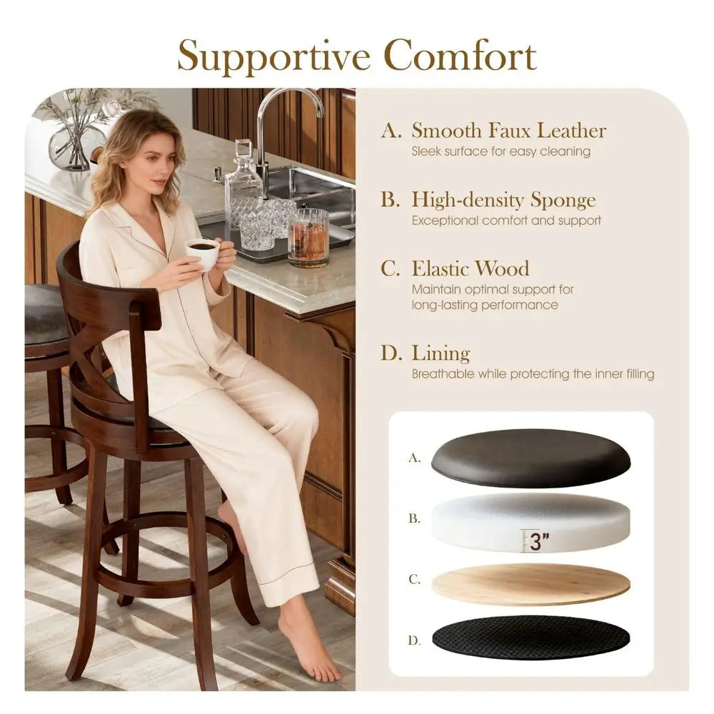 LEAF Counter Height Bar Stools Set of 4 Rattan Chair Boho Wicker Metal Counter Stools with Back and Footrest Patio Seating Mode