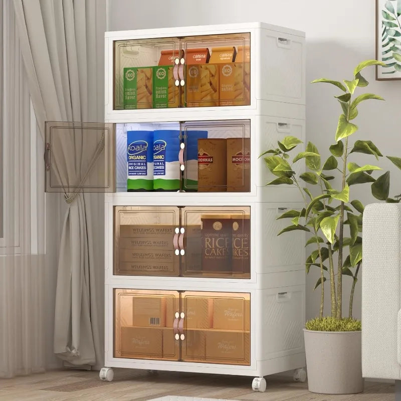 Stackable Storage Bins with Lids,480QT Closet Organizers and Storage Cabinet with Doors&Wheels,Lockable Plastic Foldable