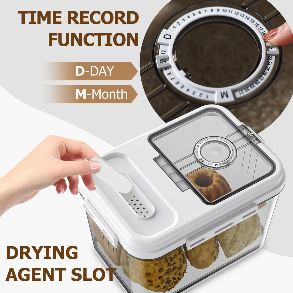 Bread Box For Kitchen Countertop, Airtight Bread Storage Container, Time Recording Bread Keeper with Lid,Bread Storage For Homemade Breads, Toast, And Cookies, White Bread Holder.