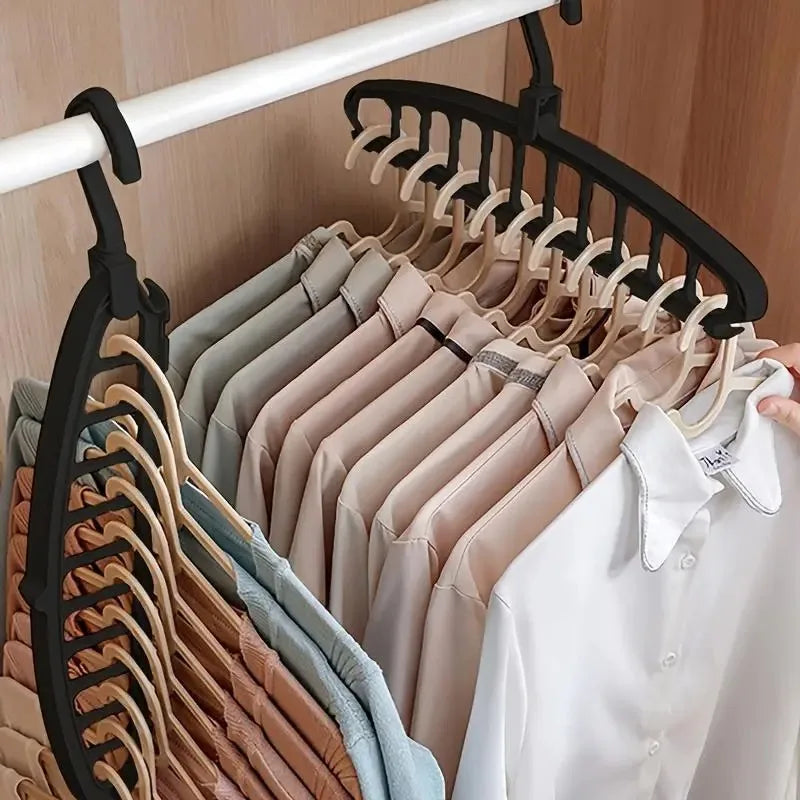 11-Hole Magic Folding Clothes Hanger Organizer, Folding Hangers, Shirt Hangers Space Saving - Black Dress Suit Coat Hangers ，Design Wardrobe Storage for Coats | Closet Clothing Organizers | Clothes Hangers for Wardrobe Apar