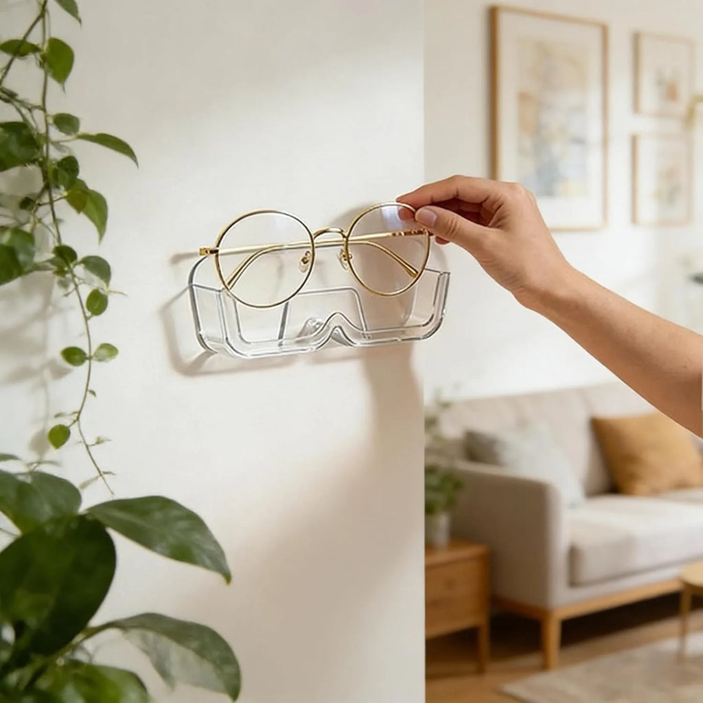 3pcs Wall-Mounted Glasses Holder Stand - Adhesive Eyeglasses Organizer for Nightstand, Reading Glasses, and Sunglasses - Clear
