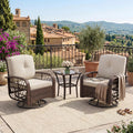 Outdoor Wicker Conversation Set, 3 PCS Swivel Rocker Chairs With Thick Cushions & Tempered Glass Table For Balcony Porch Patio