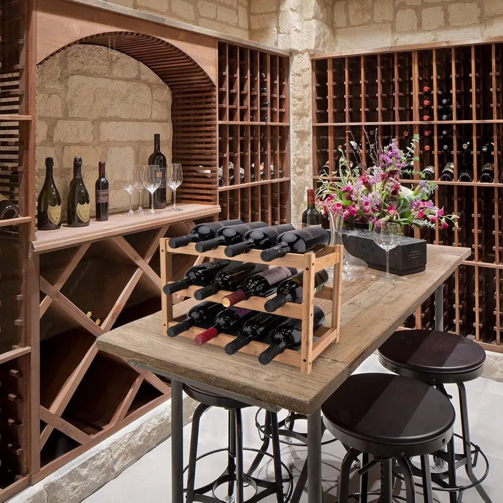 3-Tier Bamboo Wine Rack Holds 12 Bottles, Sturdy Countertop Storage for Kitchen Bar Dining Room, Easy Assembly