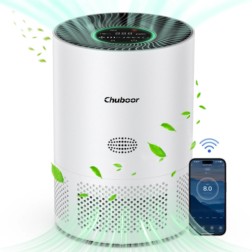 Chuboor Air Purifiers for Home H13 True HEPA for Bedroom Room kitchen for Smoke and Dust Pollen Odors PM2.5 Detection
