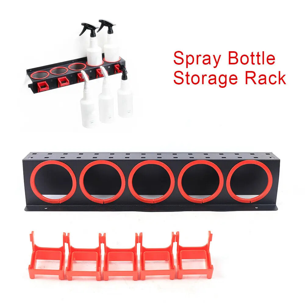 Spray Bottle Rack Wall Mounted Car Wash Tool Holder 5-Hole Metal Hanger For Detailing Organizer