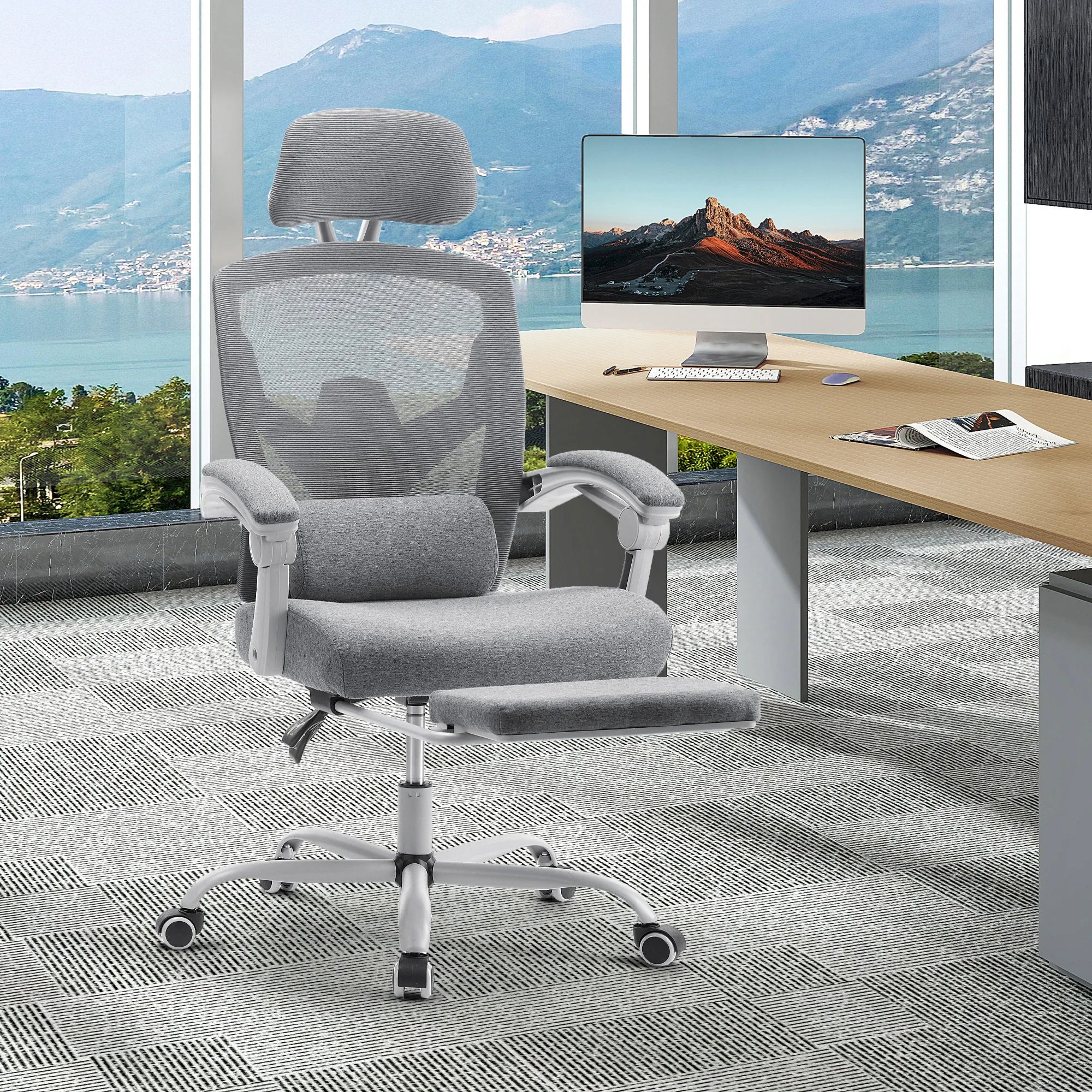 MCQ High Back Ergonomic Reclining Gaming Office Chair with Lumbar Support Pillow Mesh Swivel Rolling Rocking Computer Desk Chair