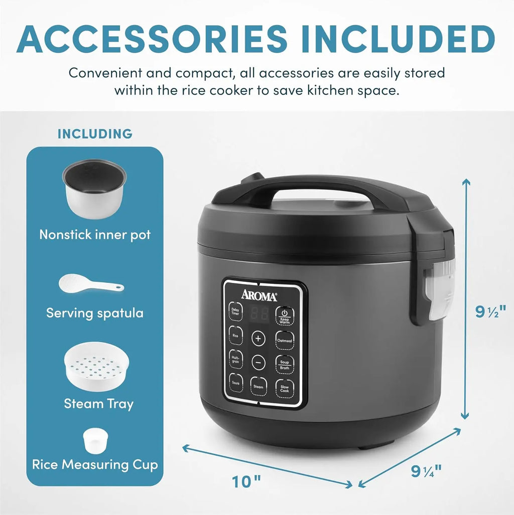 Digital Rice Cooker, Multi cooker, 6-Cup (Uncooked) / 12-Cup (Cooked), Steamer, Slow Cooker, Oatmeal