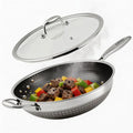 12 Inch Stainless Steel Wok Pan,4L Hybrid Woks StirFry Pans Nonstick with Snowclad Technology,Induction Cooking Pan with Lid,PF
