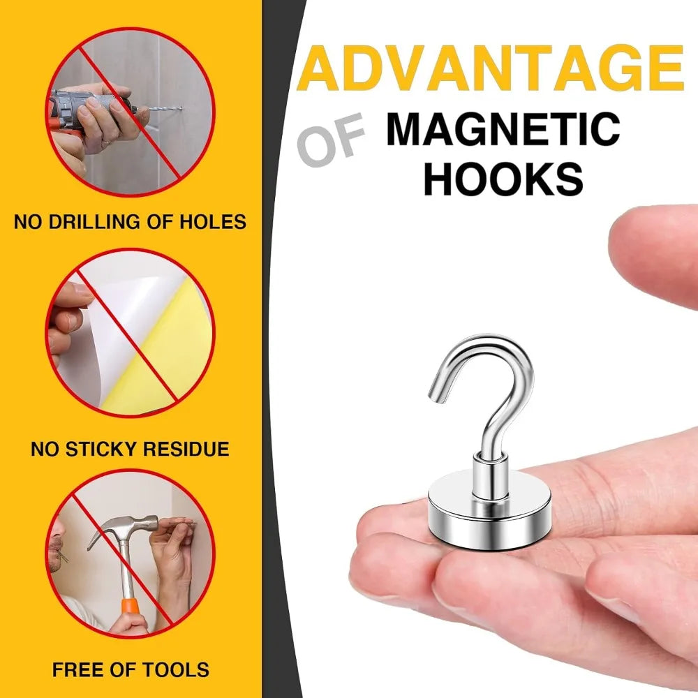Heavy Duty 30lbs+ Magnetic Hooks Strong Cruise Ship Cabin Refrigerator Fridge Hanging Organizer for Kitchen Home Beach Vacation Classroom Grills Essentials 20 Pack Silver
