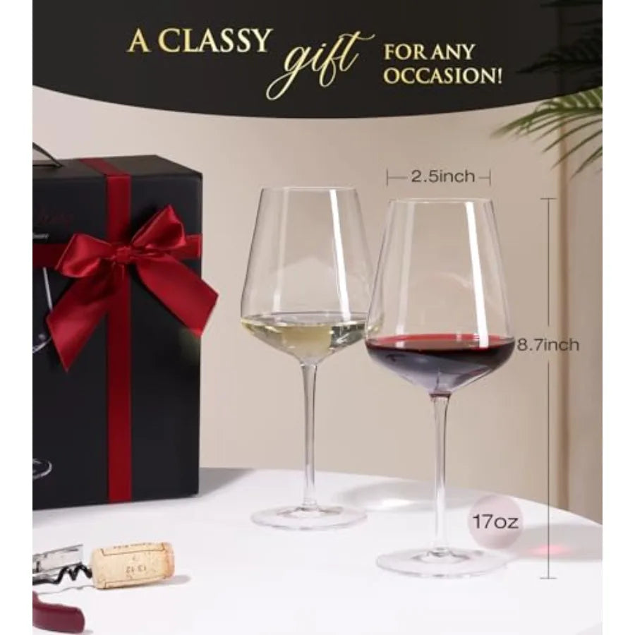 Wine Glasses Set of 4, Crystal Hand Blown Red/White Wine Glass with Stem-17 oz, Dishwasher Safe, Unique Gift for Wedding, Birth